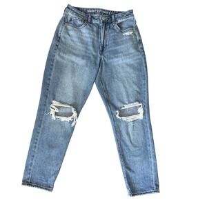 American Eagle Mom Jeans Womens 6 Short Stretch Distressed High Rise Denim Blue